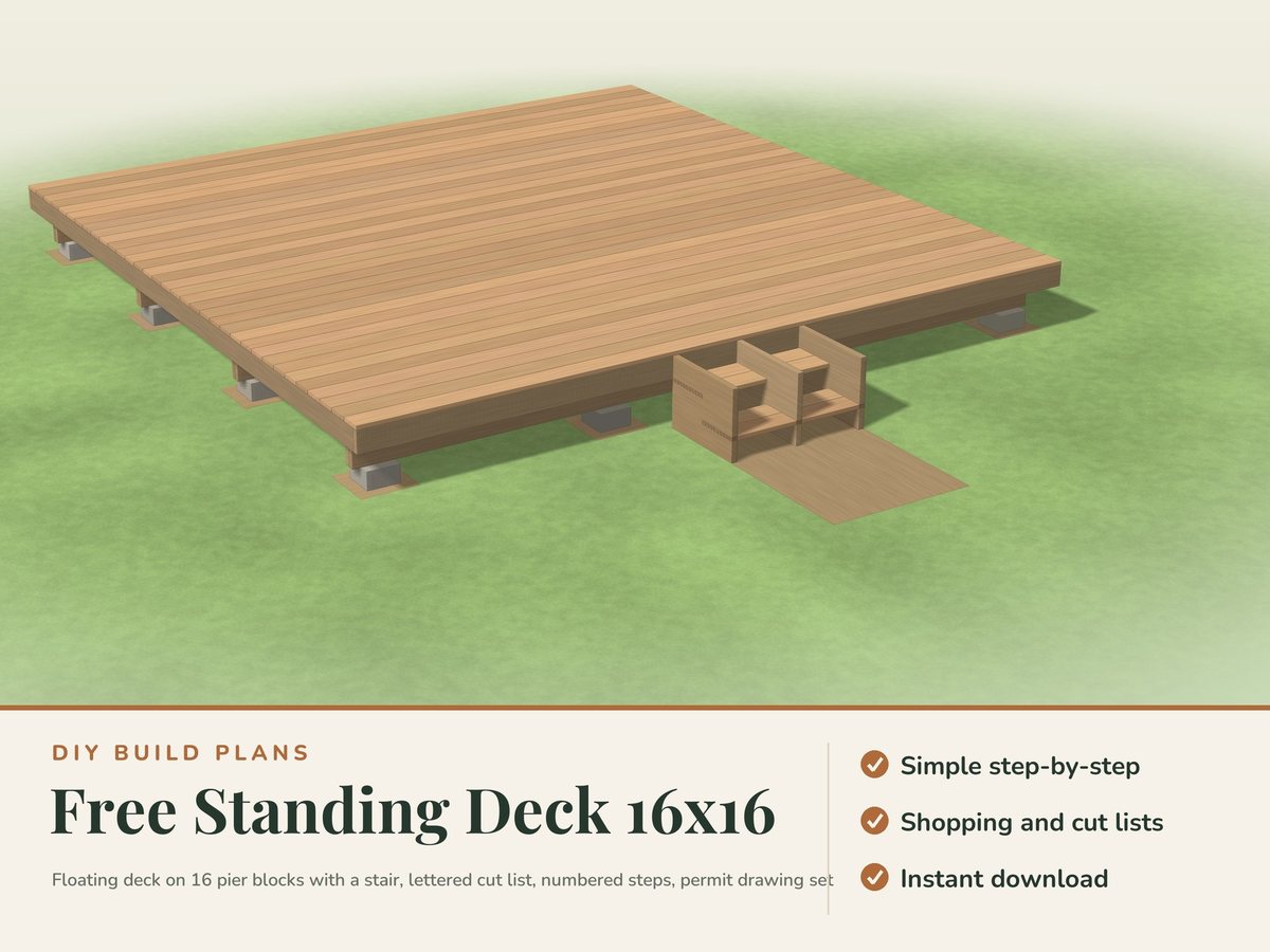 Free Standing Deck Plans 16x16 PDF, image 1